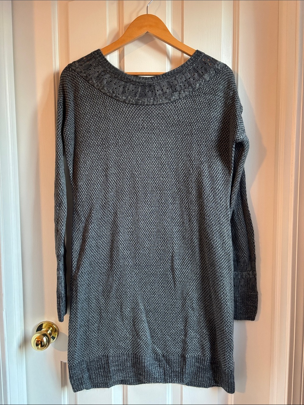 Grace & Lace Textured Crew Neck Sweater Dress - Gray